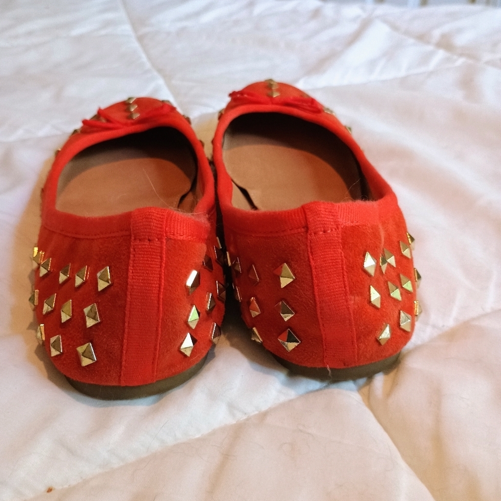 J.Crew Womens Ballet Flats Shoes Orange Suede Slip On Studded Round Toe Bow - Picture 9 of 16